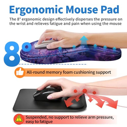 YIWEI Ergonomic Mouse Pad with Wrist Rest for Carpal Tunnel Pain Relief - color: Moonlit Night