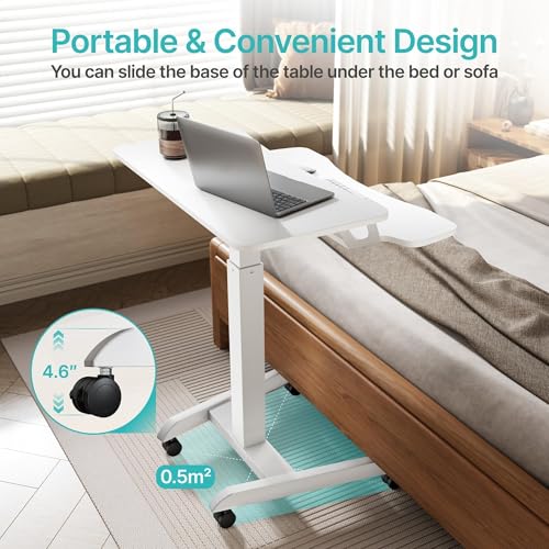 PEGZONE 31'' Standing Rolling Desk with Keyboard Tray for Classroom, White
