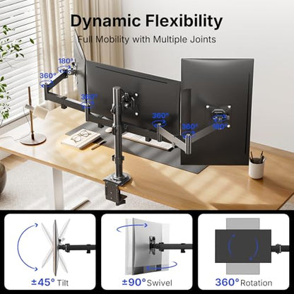 HUANUO Triple Monitor Mount for 13-27 Inch Screens | Tilt, Swivel, Rotation, Heavy Duty Monitor Desk Mount with C-Clamp, Grommet Base, VESA 75/100mm, Holds up to 22 lbs per Arm