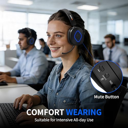 Wantek Wireless Headset with Mic, On-Ear Bluetooth Headset with Noise Cancelling Microphone, USB Dongle, Mute Button & Charging Base for PC, Laptop, Work, Zoom, Teams, Online Meetings, Home Office - color: Black