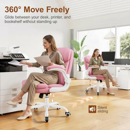 Office Desk Chair, Pink Ergonomic Computer Chair with Dual-Layer Support - color: Pink