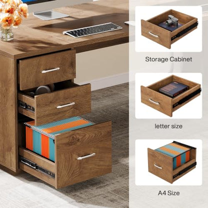 Tribesigns 85.8-Inch L-Shaped Executive Desk, Extra Large Home Office Desk - color: Natural Oak