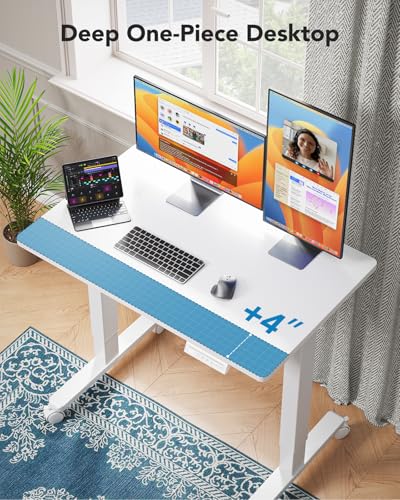 HUANUO Electric Small Standing Desk, Whole Piece Desktop, Adjustable Height Computer Desk, 4 Height Memory Settings, Sit Stand Up Desk for Home Office, 35" x 24", White - size: 35" X 24"
