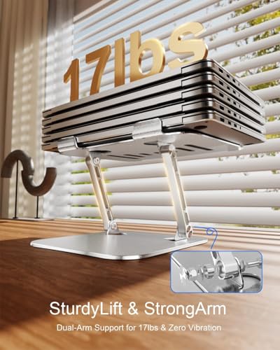 Laptop Stand for Desk, Adjustable Laptop Riser Holder | Aluminum Foldable Desktop Book Stands, Ventilated Cooling Computer Notebook Stand with 10-17" (Silver) - color: Frosted Silver