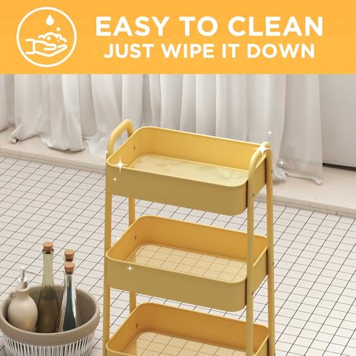 AGTEK 3 Tier Rolling Cart with Lockable Wheels, Metal Utility Cart, Multifunctional Storage for Kitchen, Office, Living Room, Makeup, Craft, Art Studio, Khaki - color: Khaki