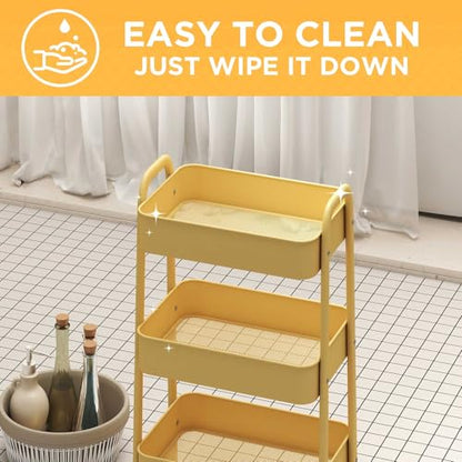 AGTEK 3 Tier Rolling Cart with Lockable Wheels, Metal Utility Cart, Multifunctional Storage for Kitchen, Office, Living Room, Makeup, Craft, Art Studio, Khaki - color: Khaki