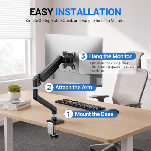 GRIFEMA Gas Spring Monitor Mount for 13-32", Single Monitor Arm | Full Motion 360 Rotate Swivel Tilt, Up to 19.8 Lbs, VESA 75/100mm, Easy Install, Monitor Stand for Home Office Gaming - size: Single Arm