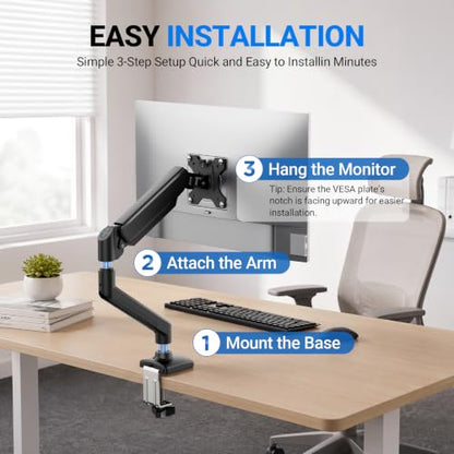GRIFEMA Gas Spring Monitor Mount for 13-32", Single Monitor Arm | Full Motion 360 Rotate Swivel Tilt, Up to 19.8 Lbs, VESA 75/100mm, Easy Install, Monitor Stand for Home Office Gaming - size: Single Arm