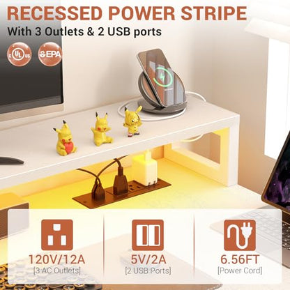 Aheaplus L Shaped Desk with Power Outlet & LED Strip, L Shaped Gaming Desk