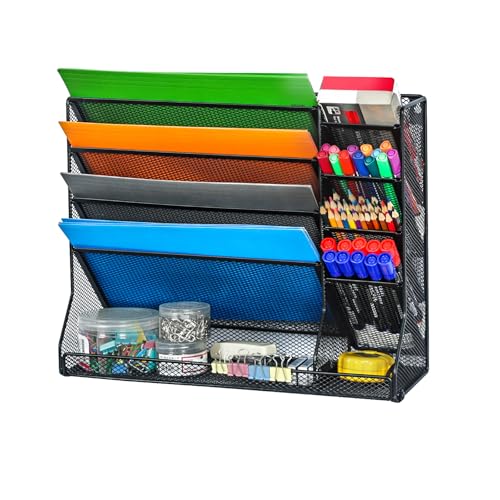 Jakyitvi Adjustable 5 Tiers Wall File Organizer Metal Hanging Holder Black - color: Black