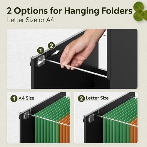 DEVAISE 3 Drawer Wood File Cabinet with Lock, Printer Stand, Black - color: Black