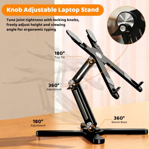 MOALLIA N86 360 Rotating Laptop Stand for Desk with Locking Knobs, Black - color: Black
