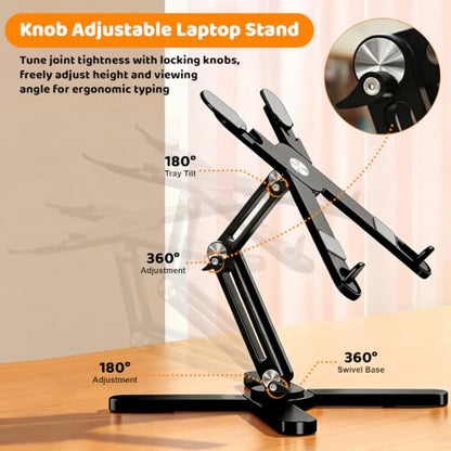 MOALLIA N86 360 Rotating Laptop Stand for Desk with Locking Knobs, Black - color: Black