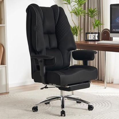 Big and Tall Office Chair 400lbs Wide Seat, Leather High Back Executive Office Chair with Foot Rest, Ergonomic Chairs Lumbar Support for Lower Back Pain Relief (Mesh Black) - color: Mesh Black