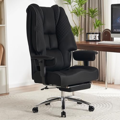 Big and Tall Office Chair 400lbs Wide Seat, Leather High Back Executive Office Chair with Foot Rest, Ergonomic Chairs Lumbar Support for Lower Back Pain Relief (Mesh Black) - color: Mesh Black