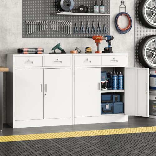 Metal Storage Cabinet, 36" Locking Cabinet with Doors and Adjustable Shelves for Garage, Office (White, 2 Drawers) - color: White, size: 36"H×32"W×16"D-2Drawer