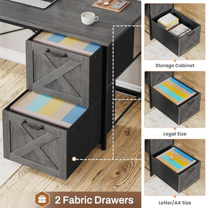 SEDETA Reversible L Shaped Gaming Desk with Drawers, LED Lights, - color: Grey