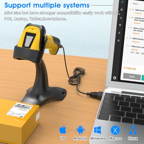 Automatic Hands-Free 1D Laser Barcode Reader with Stand, USB Connected Desktop Scanner for POS & Inventory Management - color: 1D Laser Barcode Scanner with Stand