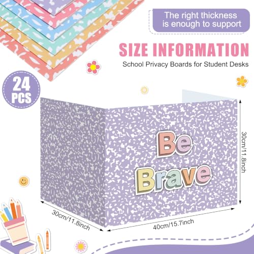 Honoson 24 Pcs Inspirational Privacy Folders for Students | Cardboard Desk Shields with Motivational Words, 6 Designs for Classroom Study, Tri-fold Exam Dividers, Bulk Test Boards - style: Pastel Composition