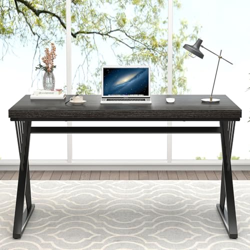 Modern Home Office Desks, Rustic Wood and Metal Computer Desk, Industrial Writing Study Gaming Table for Living Room Bedroom, Dark Gray, 47 Inch - color: Dark Gray, size: 47 Inch