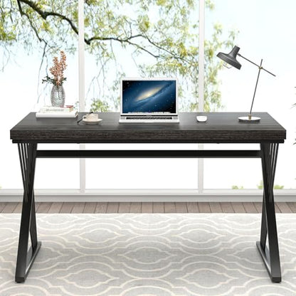 Modern Home Office Desks, Rustic Wood and Metal Computer Desk, Industrial Writing Study Gaming Table for Living Room Bedroom, Dark Gray, 47 Inch - color: Dark Gray, size: 47 Inch