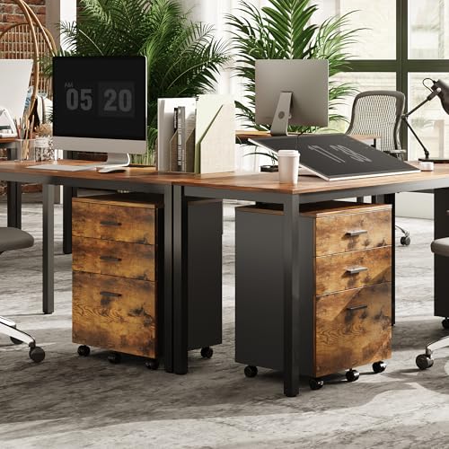 DEVAISE 3 Drawer Wood Mobile File Cabinet, Rolling Filing Cabinet for Letter/A4 Size, Rustic Brown - color: Rustic Brown, size: 15.7"D x 16.2"W x 25.7"H
