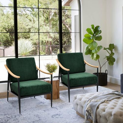 RNKSFX Modern Accent Chairs Set of 2 for Living Room Bedroom Mid Century Arm Chairs Upholstered Office Accent Chairs Comfy Waiting Room Chairs with Metal Frame, Green - color: Green