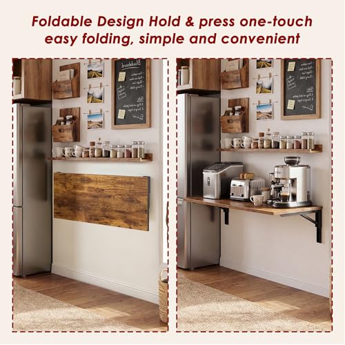 Need 36x20IN Wall Mounted Folding Table for Office Laundry Retro - color: Rustic Brown Desktop & Black Shelf Brackets, size: L36" * W20"