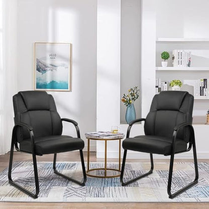 CLATINA Leather Guest Chair with Padded Arm Rest for Reception Meeting Conference and Waiting Room Side Office Home Black with Sled Base 2 Pack - color: Black-seldbase, size: 2 Pack