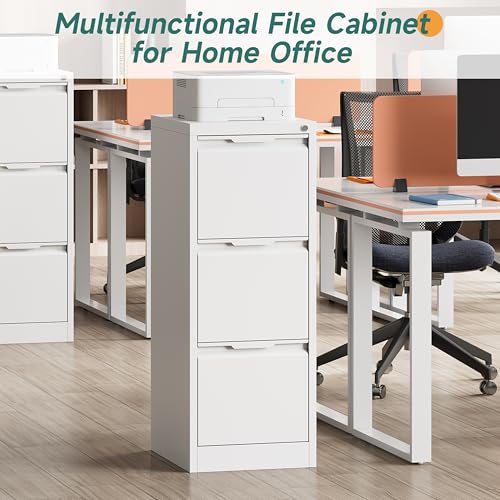 3 Drawer Metal Vertical File Cabinet with Lock for Home Office | 17.8 Inch Depth,38.4 Inch High,Fits A4/Legal/Letter Size File,Easy Assembly,Adjustable Hanging Bar,White - color: White, size: 17.8"D x 15"W x 38.4"H（3 Drawers）