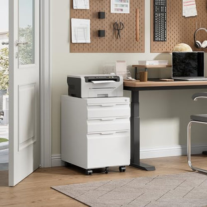 Bestoo Mobile File Cabinet, 3 Drawers Filing Cabinet with Wheels - color: White, size: 3Drawer-Mobile-24.2"H