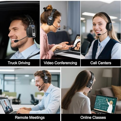 Bluetooth Headset for Truck Drivers, Single Ear Wireless Headphones with Mic Noise Cancelling, Mute Button, Hands-Free, 60H Playtime for Call Center, Office, Cell Phone