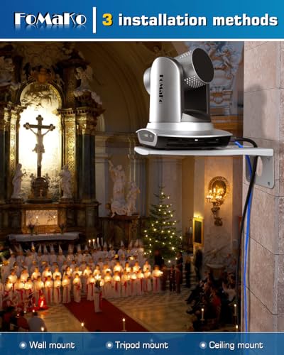 FoMaKo NDI PTZ Camera, AI Auto-Tracking Gen 3, 20x Optical Zoom LAN USB3.0 HDMI PTZ Camera for Church Services Worship Education (NDI 6 & NDI HX3 Certified) FMK20UH NDI - color: Silvery