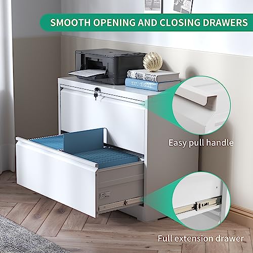 2 Drawer Lateral File Cabinet with Lock,White Home Office Cabinet - color: White, size: Lateral-2 drawers