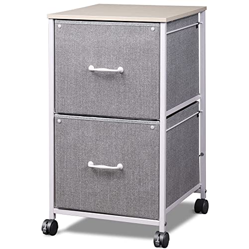DEVAISE 2 Drawer Mobile File Cabinet, Fabric Vertical Filing Cabinet - color: Light Grey