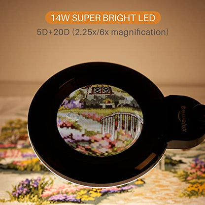 Bifocals Magnifying Desk Lamp with Clamp, 5 Diopter with 20 Diopter, 6 Inch Detachable Lens and 120PCS LEDs, 3 Color Modes 1200 Lumens Swivel Arm Magnifying Lamp with Light for Crafts (Black) - color: Black