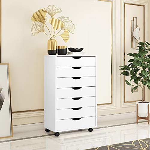 7-Drawer Multifunctional Mobile File Cabinet, White Engineered Wood, 19'x15.5'x34.5' - color: White, size: 19" x 15.5" x 34.5"