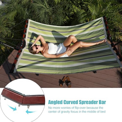 TegerDeger 12FT 2 Person Hammock V Shaped Spreader Bar -Tender Green Stripe - color: Tender Green Stripes