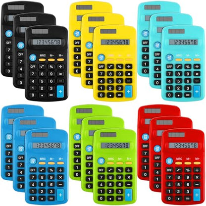 18Pack Mini Calculators, Solar Dual Power Basic Calculator, 6 Color