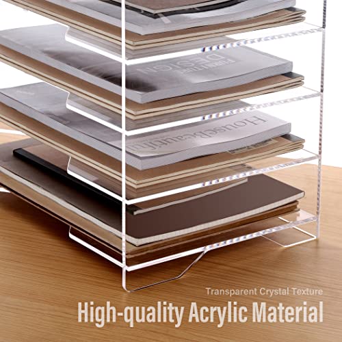 SANRUI Acrylic Paper Organizer Letter Tray for Desk, 5 Tier Enlarged File Sorter,Clear File Holder Desktop Shelf Document Storage for School Office Home - style: Enlarged 5 Tier File Tray Holder