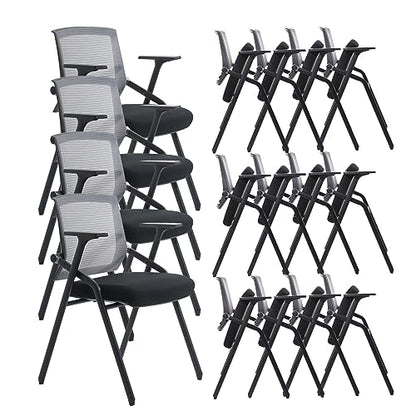 16 Pack Conference Room Chairs, Folding Office Desk Chair with Lumbar Support and Sliding Armrest, Stackable Office Guest Chairs & Reception Chairs - color: Grey, size: 16 Pack