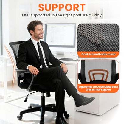 NEO CHAIR Office Computer Chair Ergonomic Mid-Back Mesh Desk Chair, Black | Breathable Mesh Back with Lumbar Support, Height Adjustment, Smooth Rolling Casters for Home Office, Study or Gaming Setup - color: All Black