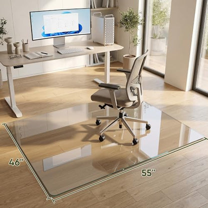 46"x55" Tempered Glass Chair Mat for Hardwood Floor & Carpet | 0.2" Thick Heavy-Duty Tempered Glass With 4 Non-Slip Pads, Smooth Rolling Surface Protects Floors From Scratches And Cracks - size: 46" x 55"