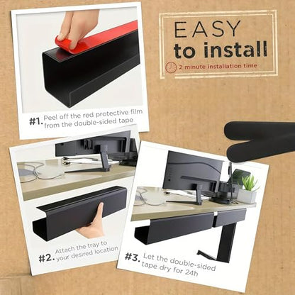 Under Desk Cable Management Tray 1 Pack,Adhesive No Drill Damage-Free Wire Organizer,Large Capacity Sturdy PVC Cable Holder for Office,Home Office & Standing Workstations (White Cable Management Tray) - color: White Cable Management Tray