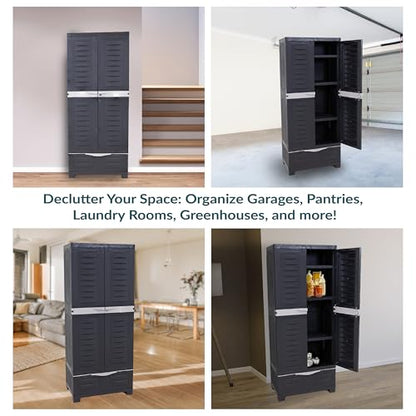 Sunnydaze 57" Garage Storage Cabinet with Locking Doors & Shelves, Shadow - color: Shadow, style: With Drawer - 57.5" H