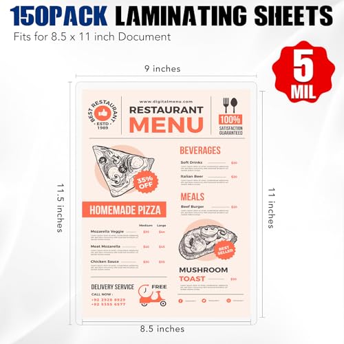BURVAGY 150Pack Laminating Sheets 8.5 x 11 Thermal Laminating Pouches 5 Mil