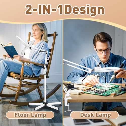 HITTI 2200 Lumens 12X Magnifier Esthetician Light, 5 Wheel Rolling Base - color: White