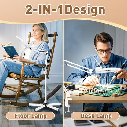 HITTI 2200 Lumens 12X Magnifier Esthetician Light, 5 Wheel Rolling Base - color: White