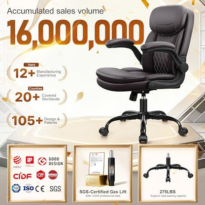 Office Desk Chair, Ergonomic Computer Chair with Unique Dual-Layer Support - color: Dark Brown