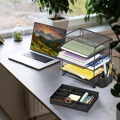 Simple Houseware 5-Tier Desk File Organizer w/Drawer & Pen Holder, Black